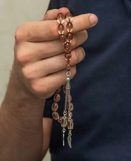 Gümüş Püsküllü Ateş Kehribar Tesbih