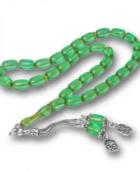 Gümüş Püsküllü Kapsül Kesim Sıkma Kehribar Tesbih