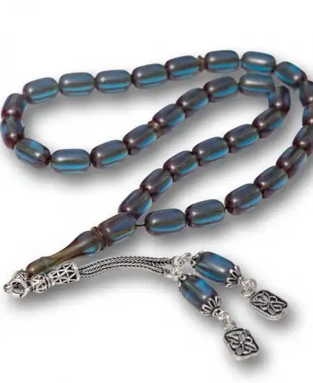 Gümüş Püsküllü Kapsül Kesim Sıkma Kehribar Tesbih