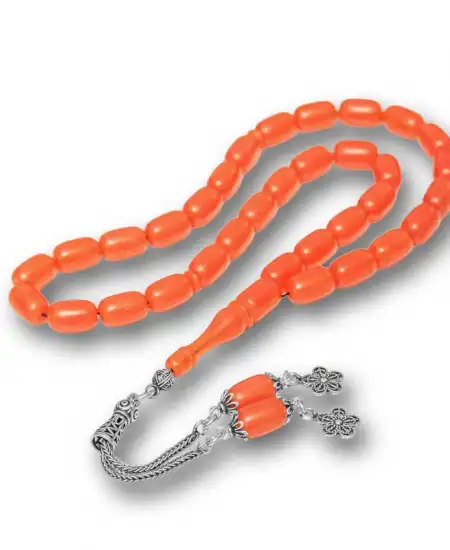 Gümüş Püsküllü Kapsül Kesim Sıkma Kehribar Tesbih