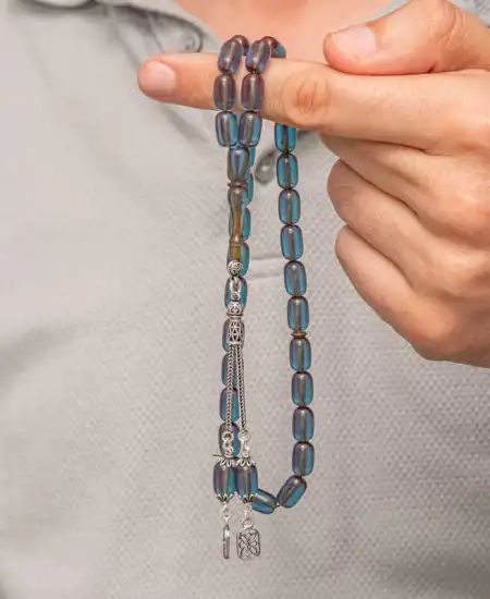 Gümüş Püsküllü Kapsül Kesim Sıkma Kehribar Tesbih