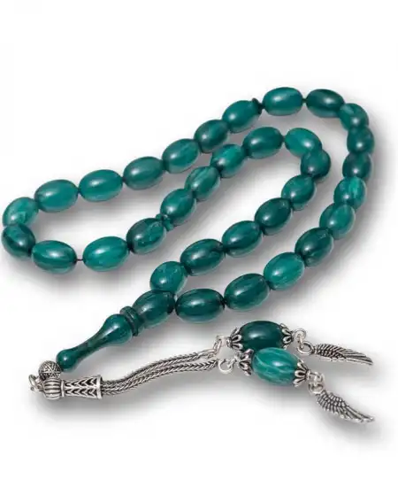 Gümüş Püsküllü Sıkma Kehribar Tesbih