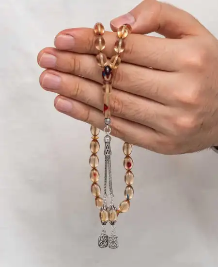 Gümüş Püsküllü Sıkma Kehribar Tesbih