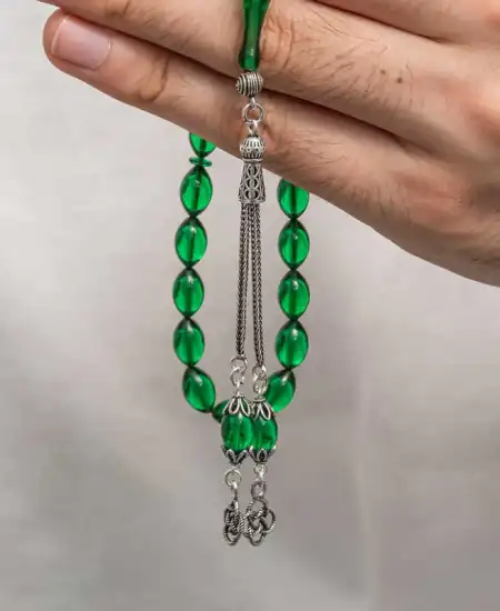 Gümüş Püsküllü Sıkma Kehribar Tesbih