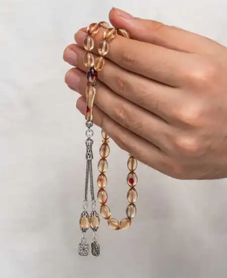 Gümüş Püsküllü Sıkma Kehribar Tesbih