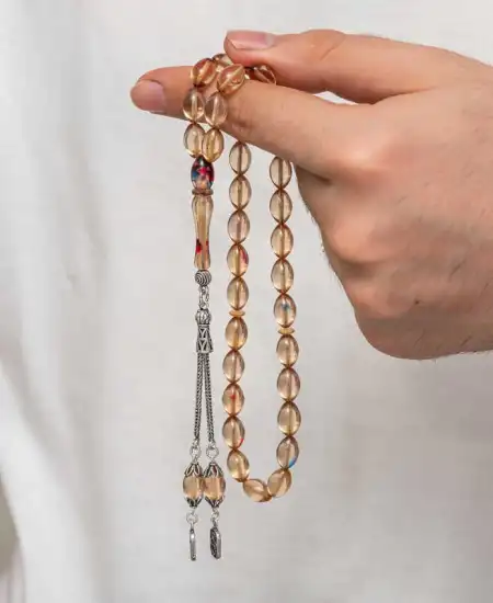 Gümüş Püsküllü Sıkma Kehribar Tesbih