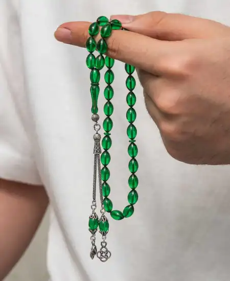 Gümüş Püsküllü Sıkma Kehribar Tesbih