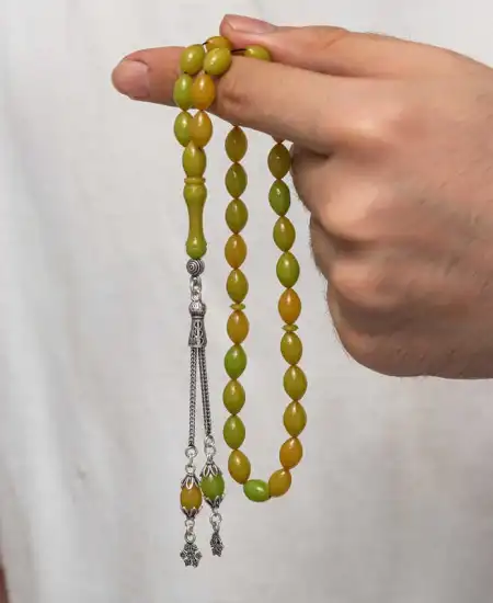 Gümüş Püsküllü Sıkma Kehribar Tesbih