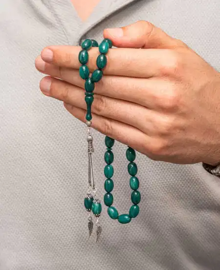 Gümüş Püsküllü Sıkma Kehribar Tesbih