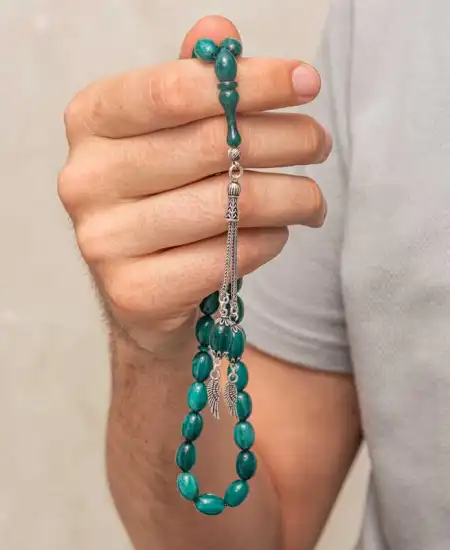 Gümüş Püsküllü Sıkma Kehribar Tesbih