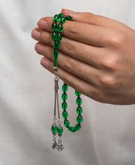 Gümüş Püsküllü Sıkma Kehribar Tesbih