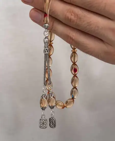 Gümüş Püsküllü Sıkma Kehribar Tesbih