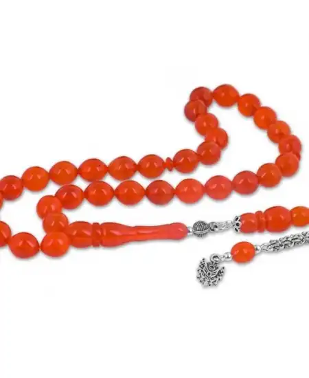 Gümüş Püsküllü Toz Kehribar Tesbih