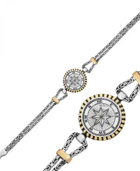 Gümüş Pusula Erkek Bileklik