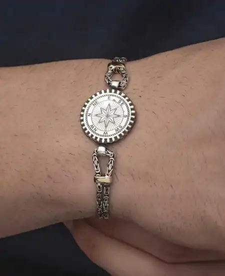 Gümüş Pusula Erkek Bileklik