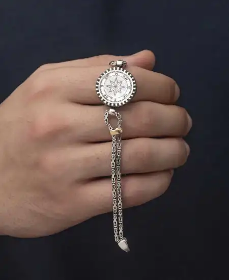 Gümüş Pusula Erkek Bileklik