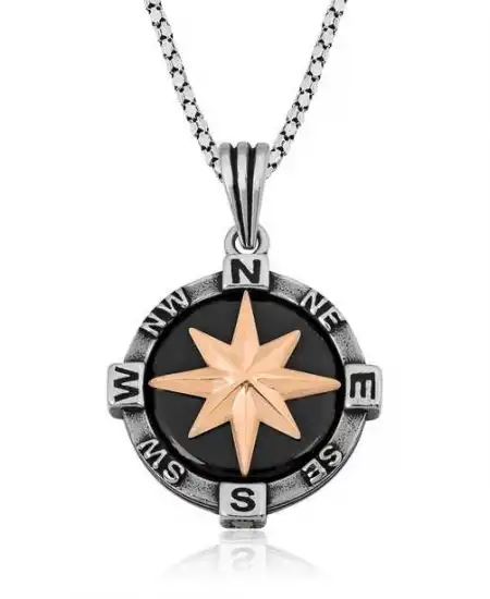 Gümüş Pusula Kolye