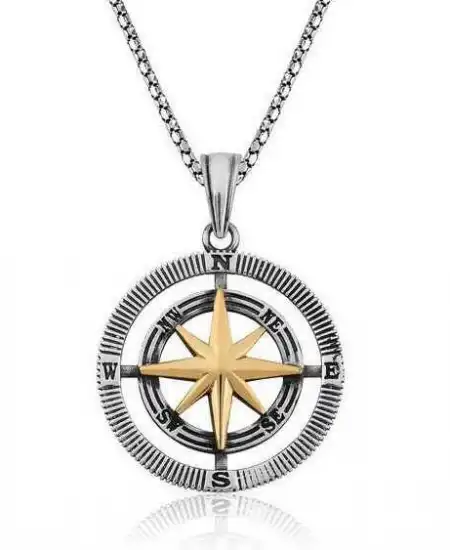 Gümüş Pusula Unisex Kolye