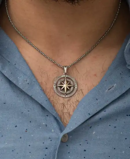 Gümüş Pusula Unisex Kolye
