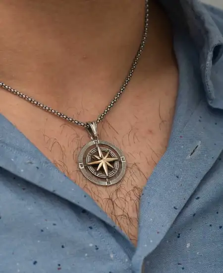 Gümüş Pusula Unisex Kolye