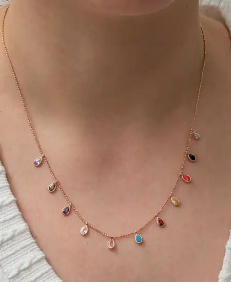 Gümüş Renkli Damla Taşlı Şans Kadın Kolye