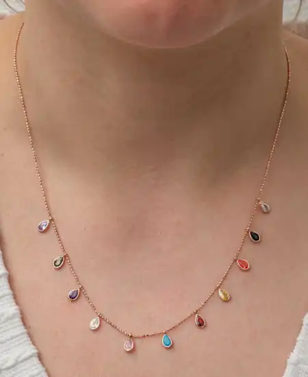 Gümüş Renkli Damla Taşlı Şans Kadın Kolye