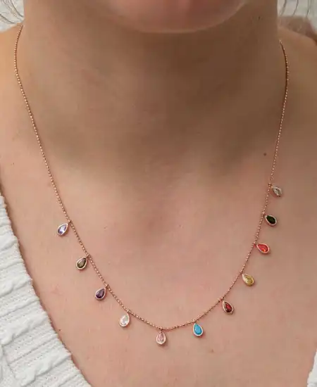 Gümüş Renkli Damla Taşlı Şans Kadın Kolye