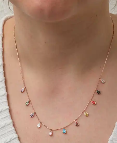 Gümüş Renkli Damla Taşlı Şans Kadın Kolye