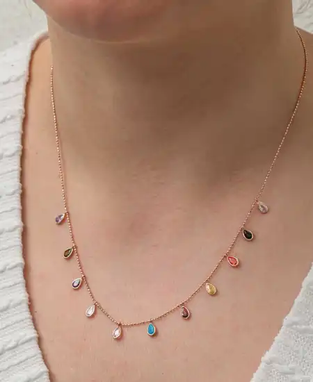 Gümüş Renkli Damla Taşlı Şans Kadın Kolye