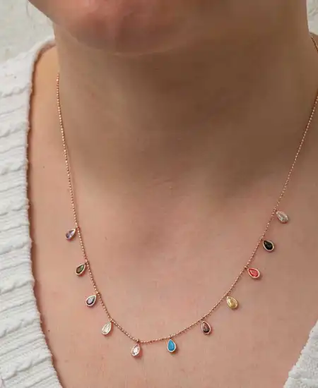 Gümüş Renkli Damla Taşlı Şans Kadın Kolye