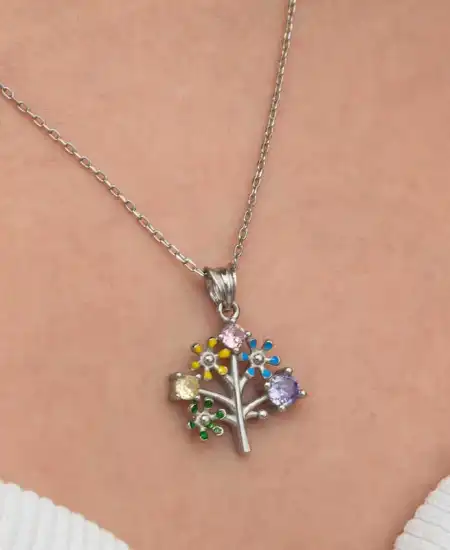 Gümüş Renkli Hayat Ağacı Kadın Kolye