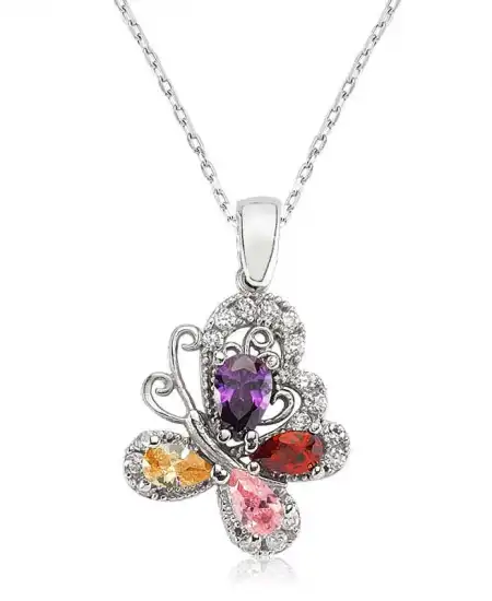 Gümüş Renkli Kelebek Bayan Kolye