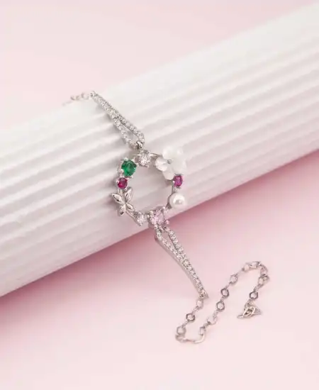 Gümüş Renkli Manolya Çiçeği Kadın Bileklik