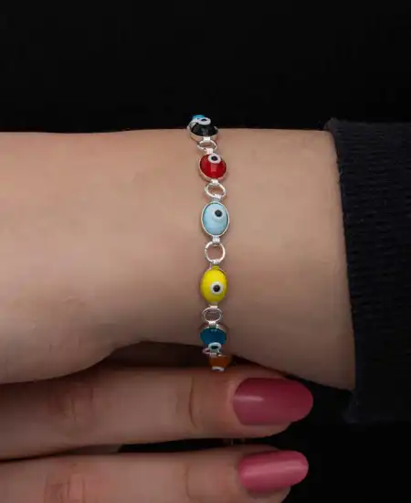 Gümüş Renkli Nazar Mineli Kadın Bileklik