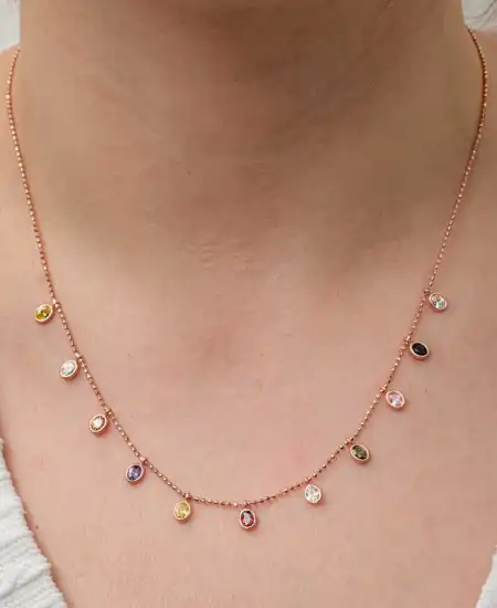 Gümüş Renkli Oval Taşlı Şans Kadın Kolye