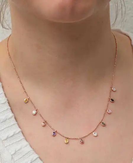 Gümüş Renkli Oval Taşlı Şans Kadın Kolye