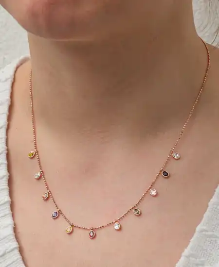 Gümüş Renkli Oval Taşlı Şans Kadın Kolye