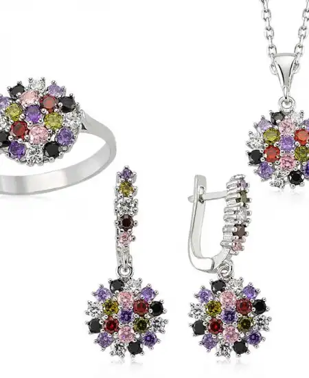 Gümüş Renkli Taşlı Bayan Set