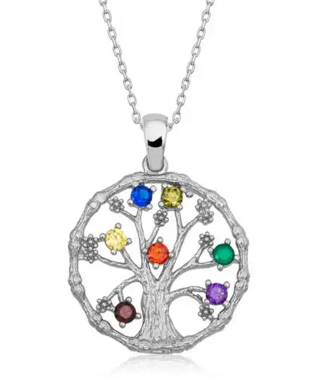 Gümüş Renkli Taşlı Hayat Ağacı Kadın Kolye