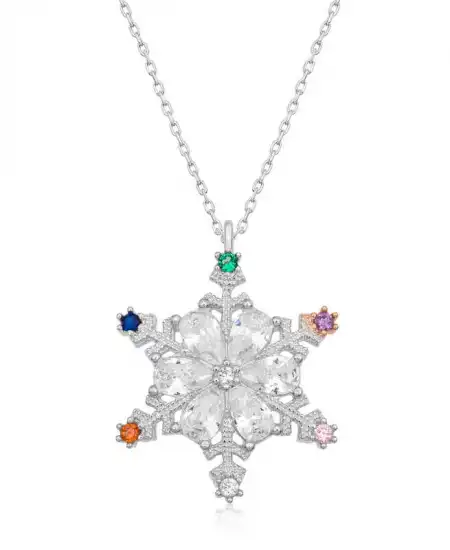 Gümüş Renkli Taşlı Kar Tanesi Kadın Kolye