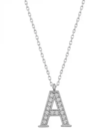 Gümüş Rodyum A Harfi Kadın Kolye