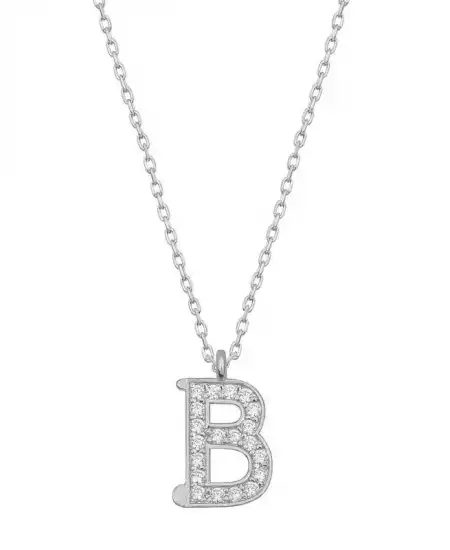 Gümüş Rodyum B Harfi Kadın Kolye