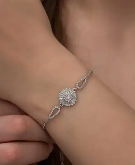 Gümüş Rodyum Baget Taşlı Sonsuzluk Bileklik