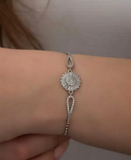 Gümüş Rodyum Baget Taşlı Sonsuzluk Bileklik