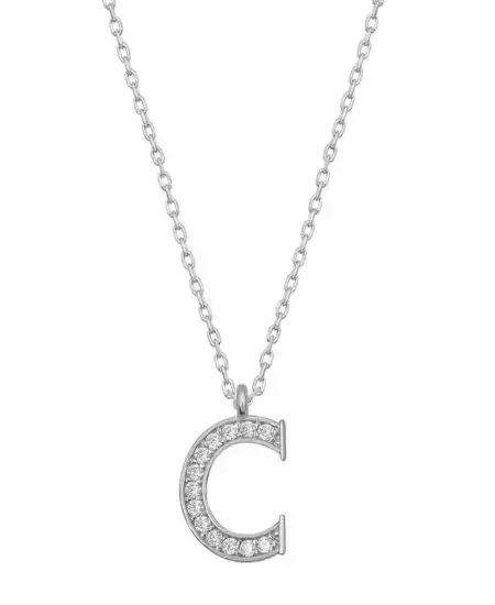 Gümüş Rodyum C Harfi Kadın Kolye