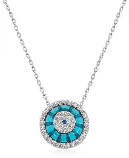 Gümüş Rodyum Camgöz Nazar Bayan Kolye