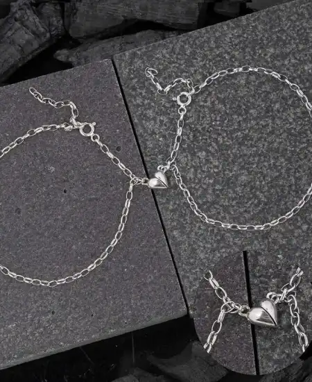 Gümüş Rodyum Çift Kalpli Aşk Bileklik