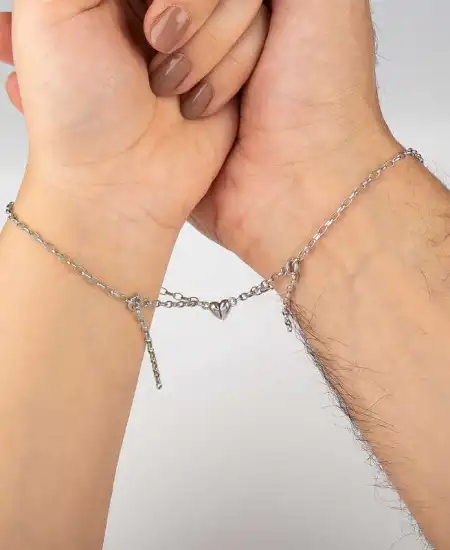 Gümüş Rodyum Çift Kalpli Aşk Bileklik