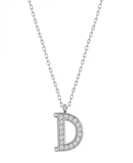 Gümüş Rodyum D Harfi Kadın Kolye