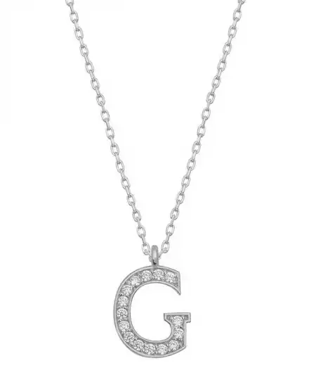 Gümüş Rodyum G Harfi Kadın Kolye